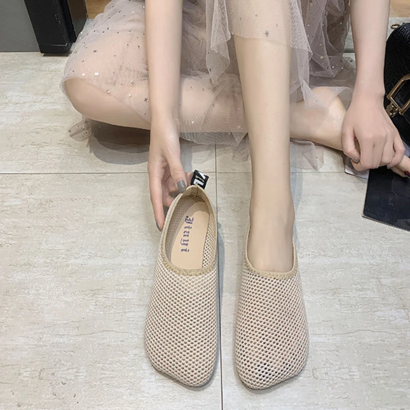 Black Mesh Breathable Flat Slip On Women\'s Shoes 2023 Female Footwear New In Offers Stylish Korean Fashion Shoe Urban A 39