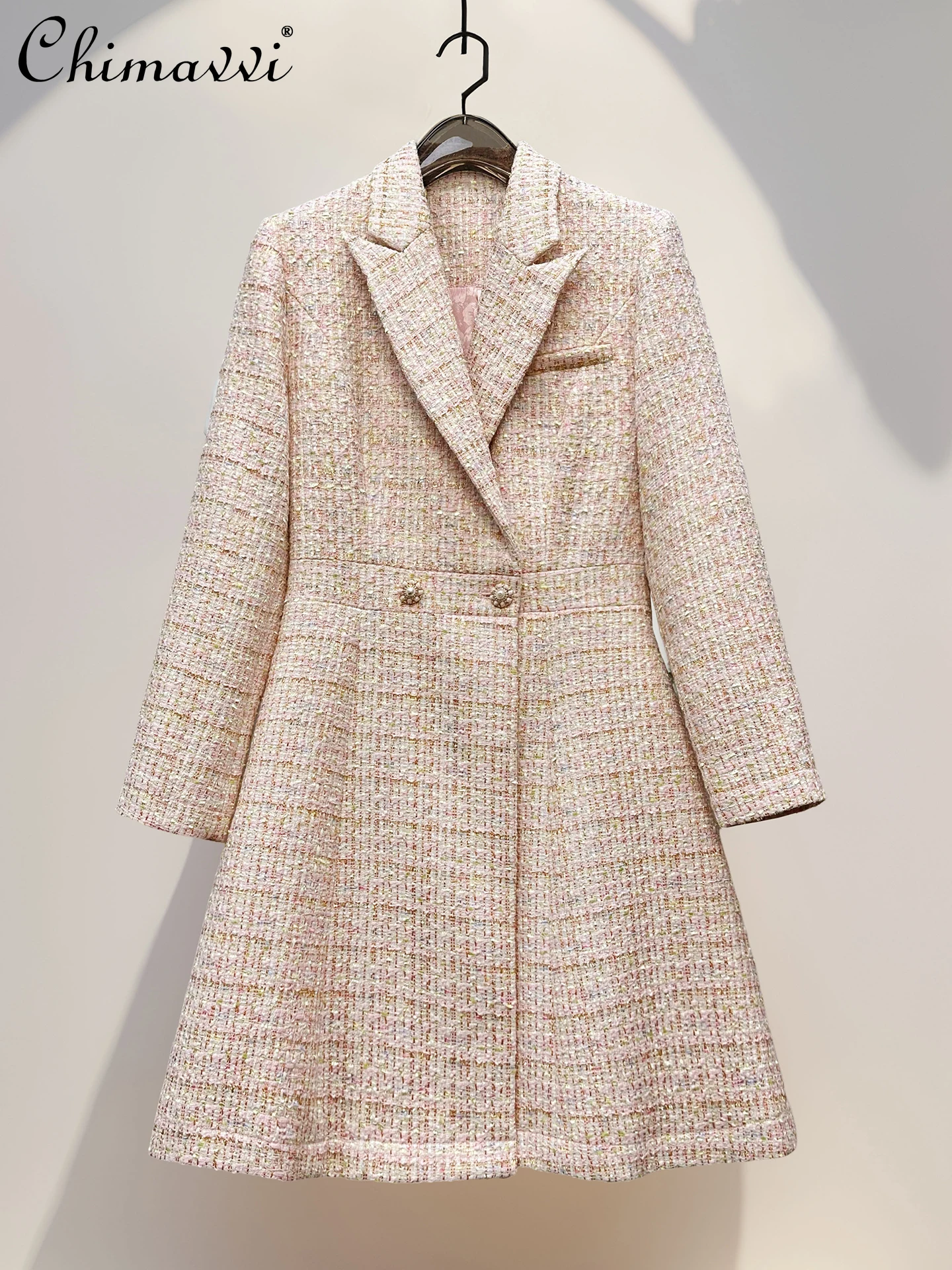 秋冬新作 レディース 高級ツイードスーツカラー 長袖コート ファッション 通勤 スリムフィット エレガント ミドル丈ジャケットトップ