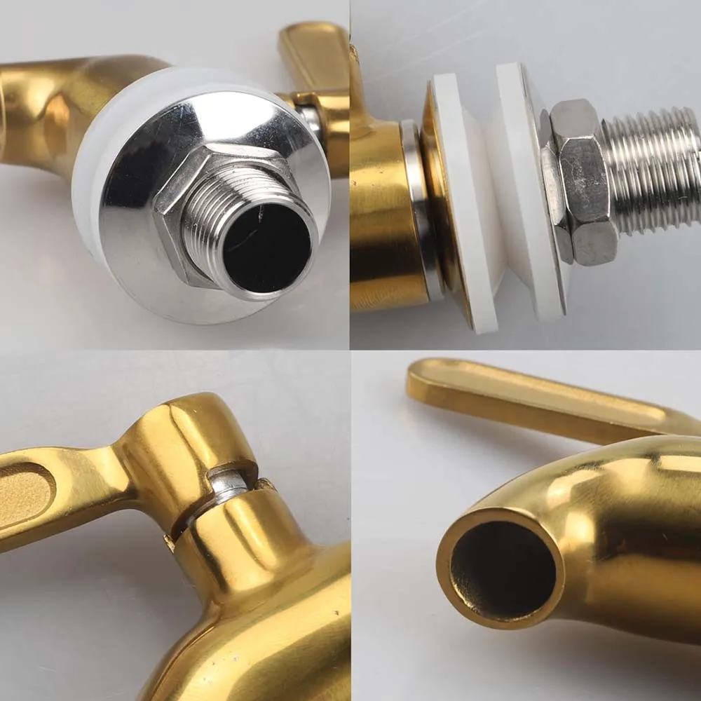 Drink Dispenser Spigot Champagne Stainless Steel Spigot Tap 16mm Replacement Spigot for Beverage Dispenser and Glass Jar Bottle