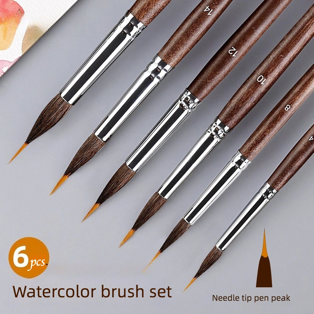 6 Pieces Watercolor Gouveren Set Artist of Animal Hair Nylon Double Mixed Petal Shaped Brush Gouache Art Painting Brush Supply