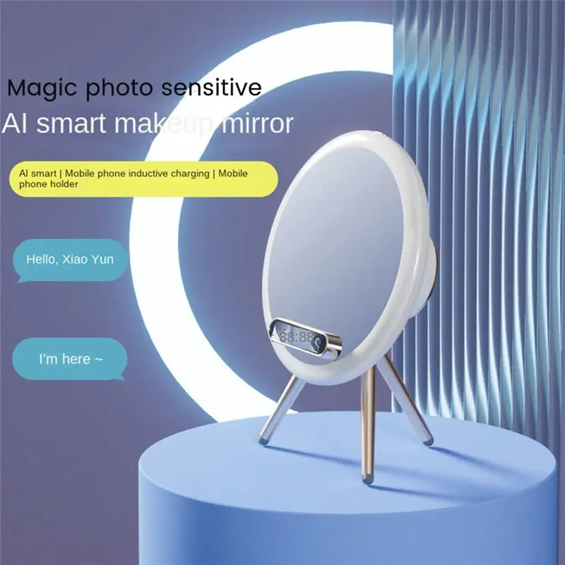 

ABFN Magic Mirror: Беспроводная Bluetooth-колонка с подсветкой для макияжа, настольное зеркало с голосовым управлением AI - синяя