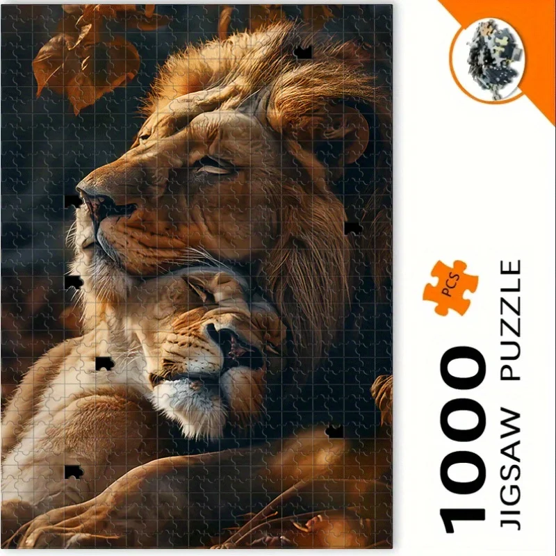 Lion, Cuddling, Leaf Puzzle 500pcs/1000pcs Adult Puzzle - Interactive Family Game, College Roommate Interaction - Mental Chall