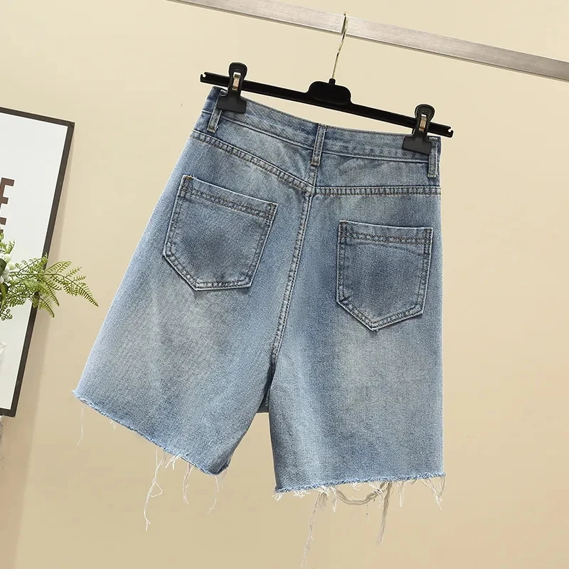 Oversized 5xl Distressed Raw edge Denim Shorts For Women's Summer Slim Thin Hot Pants Ladies Washed Vintage Loose Casual Jeans