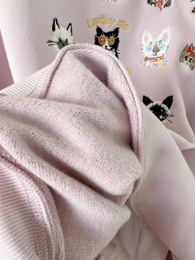 Extra Large 300 Pou Embroidered  Print Fce Lined Loose Long Sve Hoodie Women's Autumn Winter Faion 240 Pou