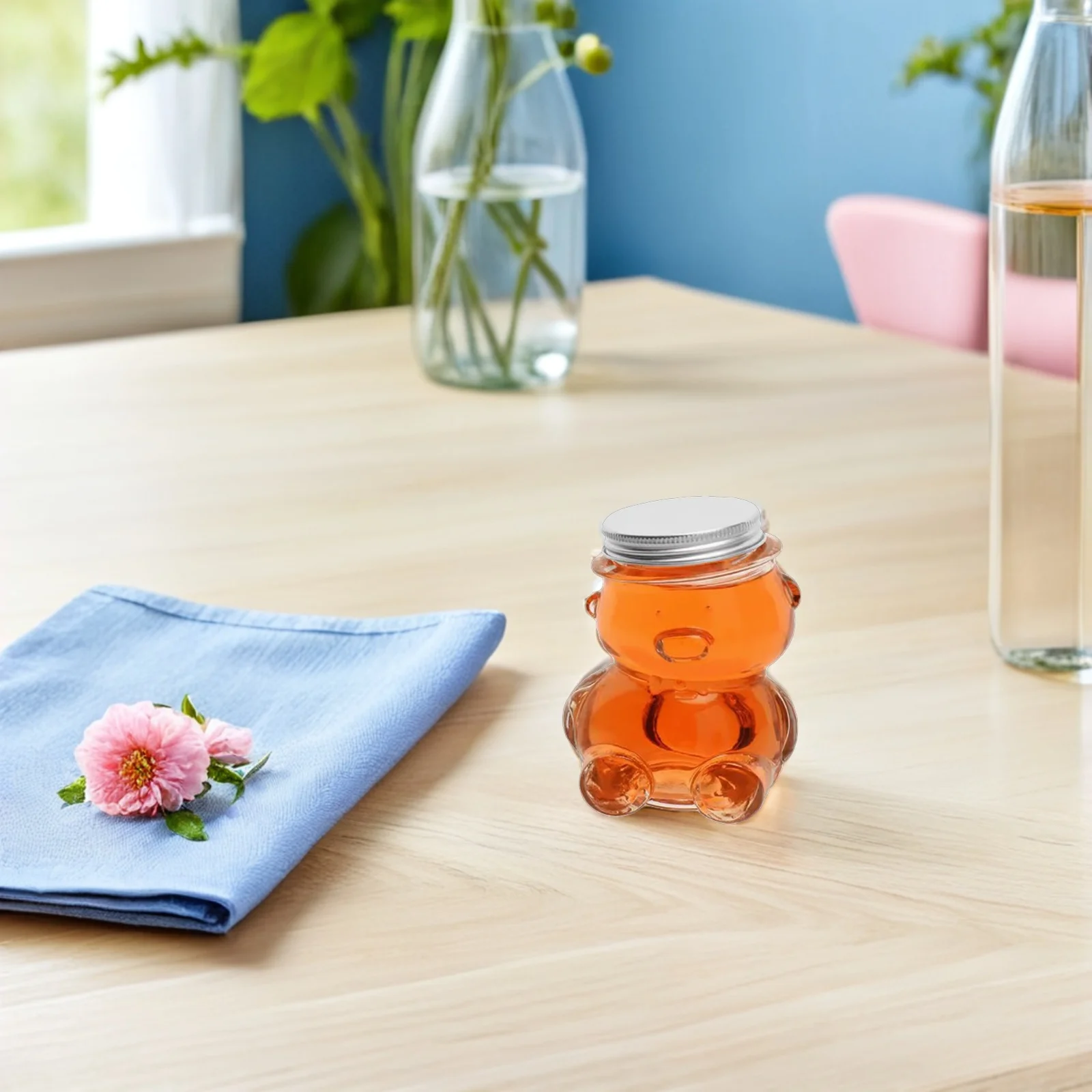 

4Pcs 160Ml Glass Honey Bear Jar Transparent Bear-Shaped Dispenser Bottle Leakproof Lids Storage Jars for Daily Use Gift Favors