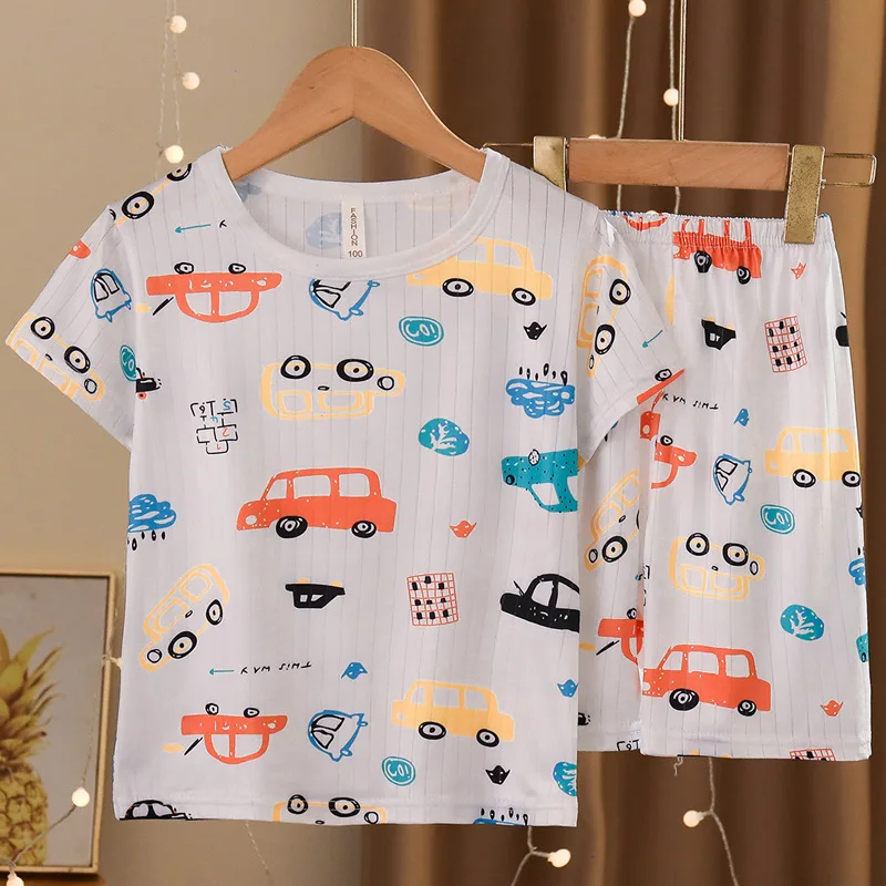 Children's Pajamas Set Summer Boys Girls Pajamas Homewear Short-Sleeved Shorts Cartoon Pajamas Homewear Set Boys Girls Pajamas