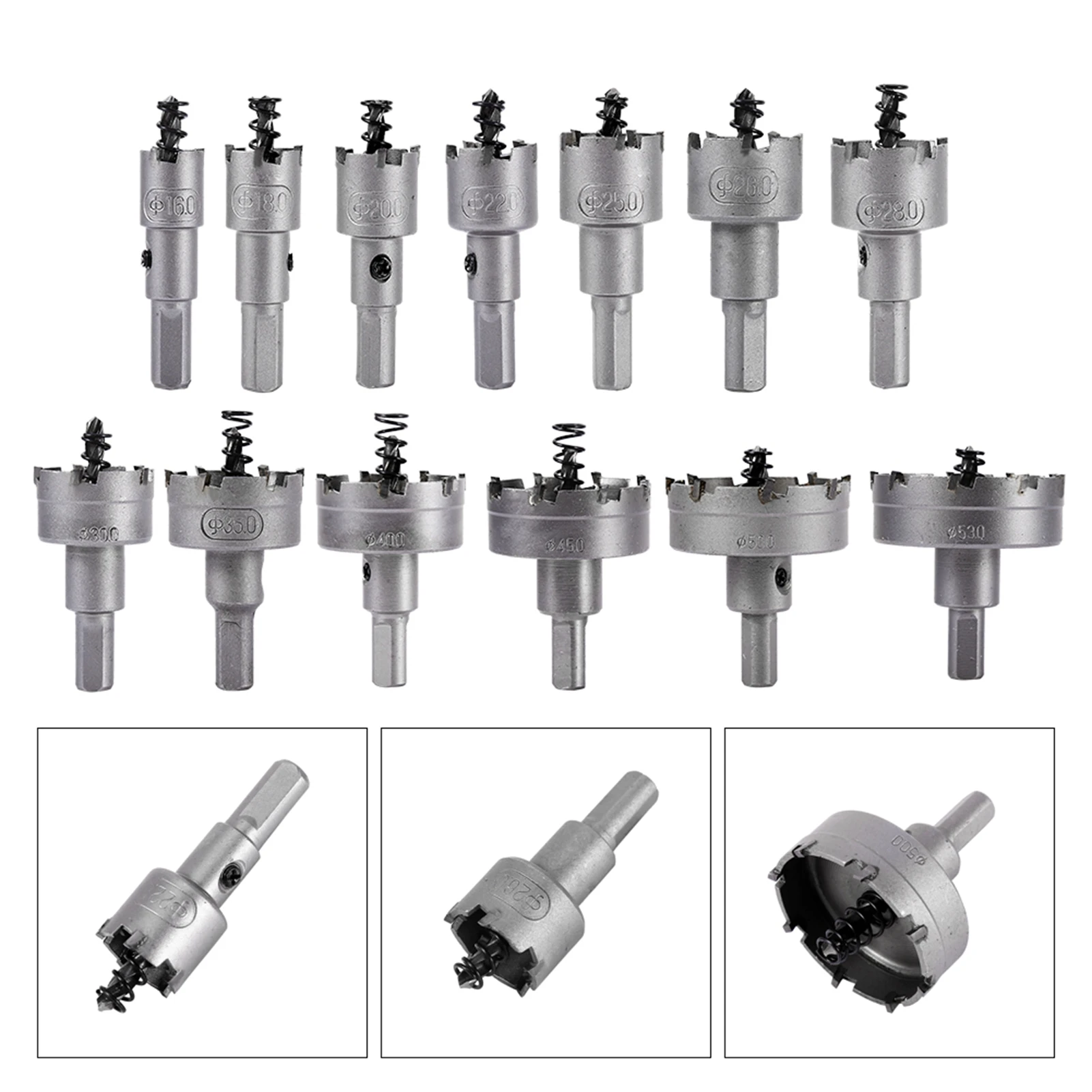 

Carbide Tip Hole Saw Drill, 13pcs/set 16 18 20 22mm Carbide Tip TCT Drill Bit Hole Saw Set Stainless Steel