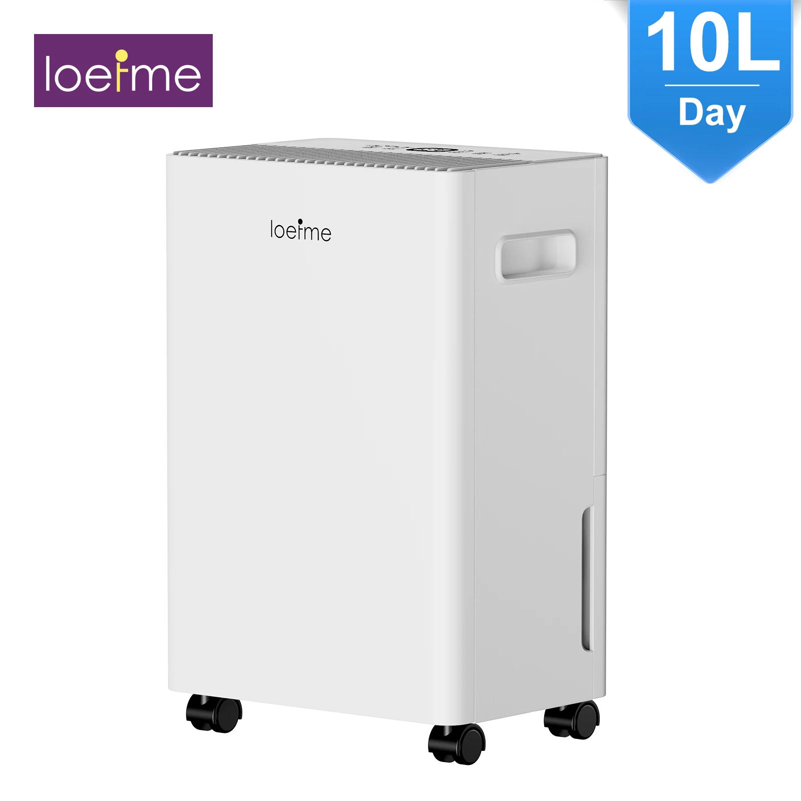 LOEFME 10L elektrischer Luftentfeuchter mit automatischem Feuchtigkeitssensor und Anzeige, 24-Stunden-Timer, Wäschetrocknung, kontinuierliche Entwässerung, 1 m und 3 m