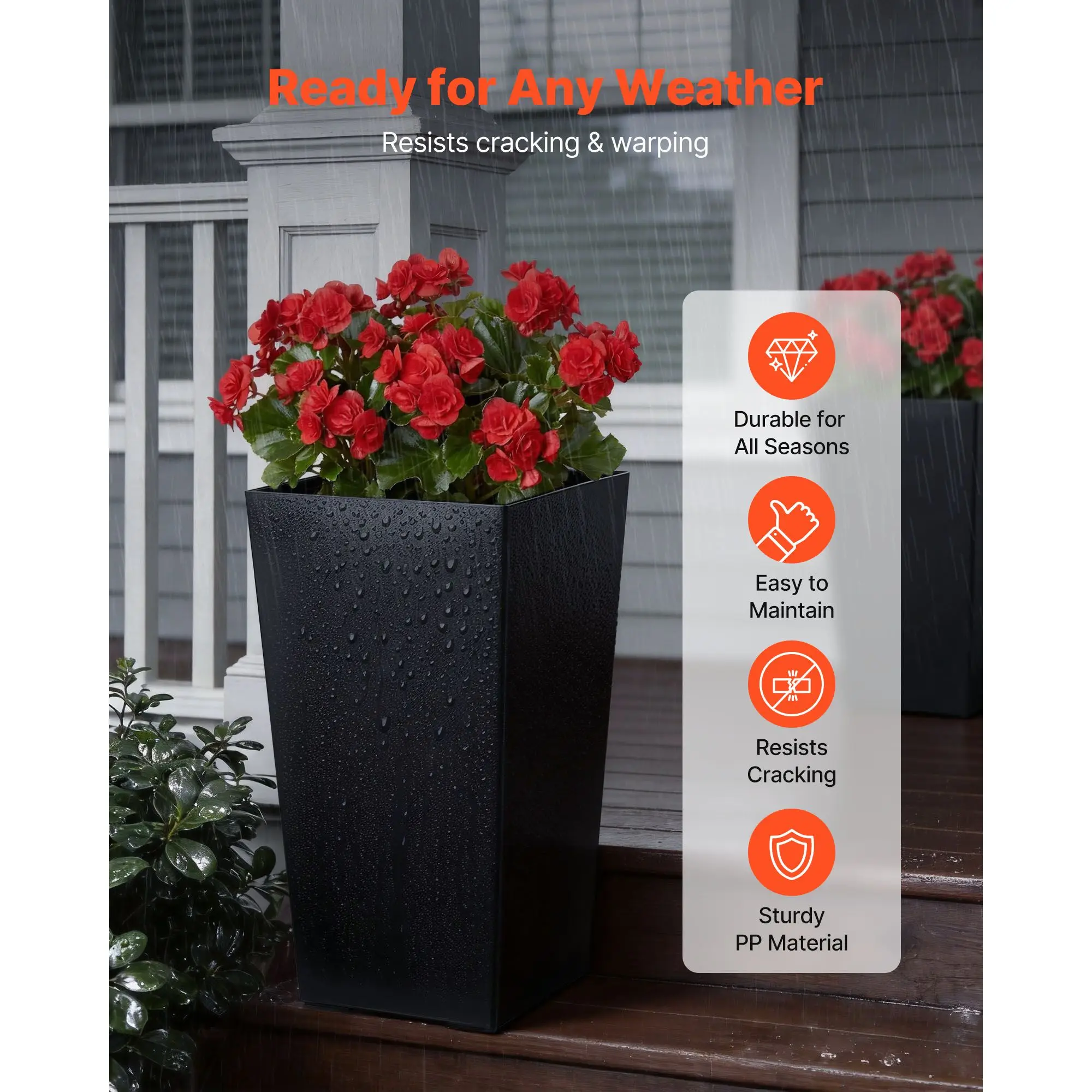 Tall Planters Set of 2, 22 Inch Large Outdoor Taper for Indoor Plants, Front Porch Plastic Modern Flower Pots with Casters
