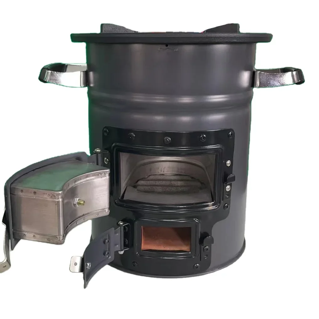 

Two Door Colorful Painting Outdoor Camping Wood and Charcoal Stove Outdoor Kitchen