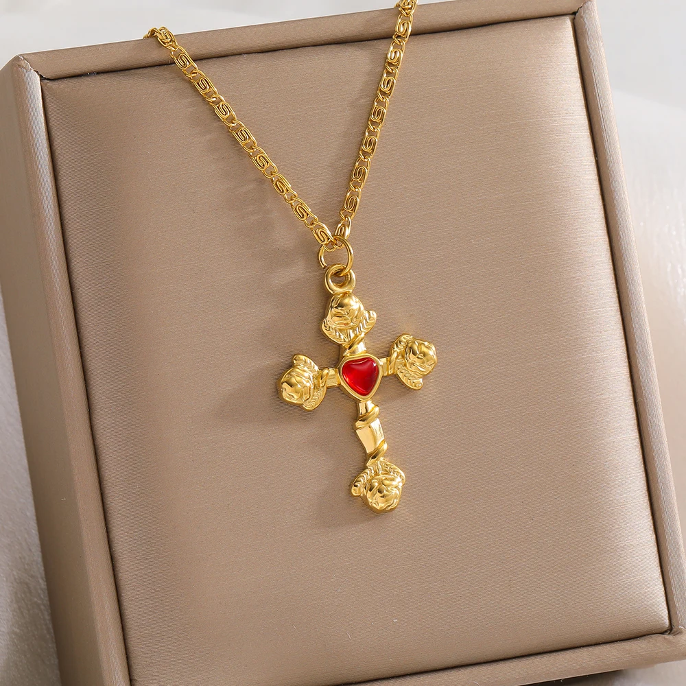 5 Stück Edelstahl-Emaille-Anhänger mit Blumen-, Kreuz- und Herzmotiven für Damen-Halsketten, DIY-Schmuckzubehör, Zubehör für die Herstellung von Ohrringen – Detail 5