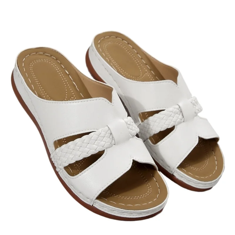 2026 Bequeme Plateau-Pantoletten für Damen – Modische Keilsandalen aus PU-Leder mit geflochtenem Design – Sommerliche, rutschfeste Strand-Slides für Frauen