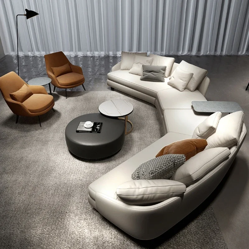 Light Luxury Circular Curved Leather Sofa Semicircle High-End Italian Minimalist Large Apartment