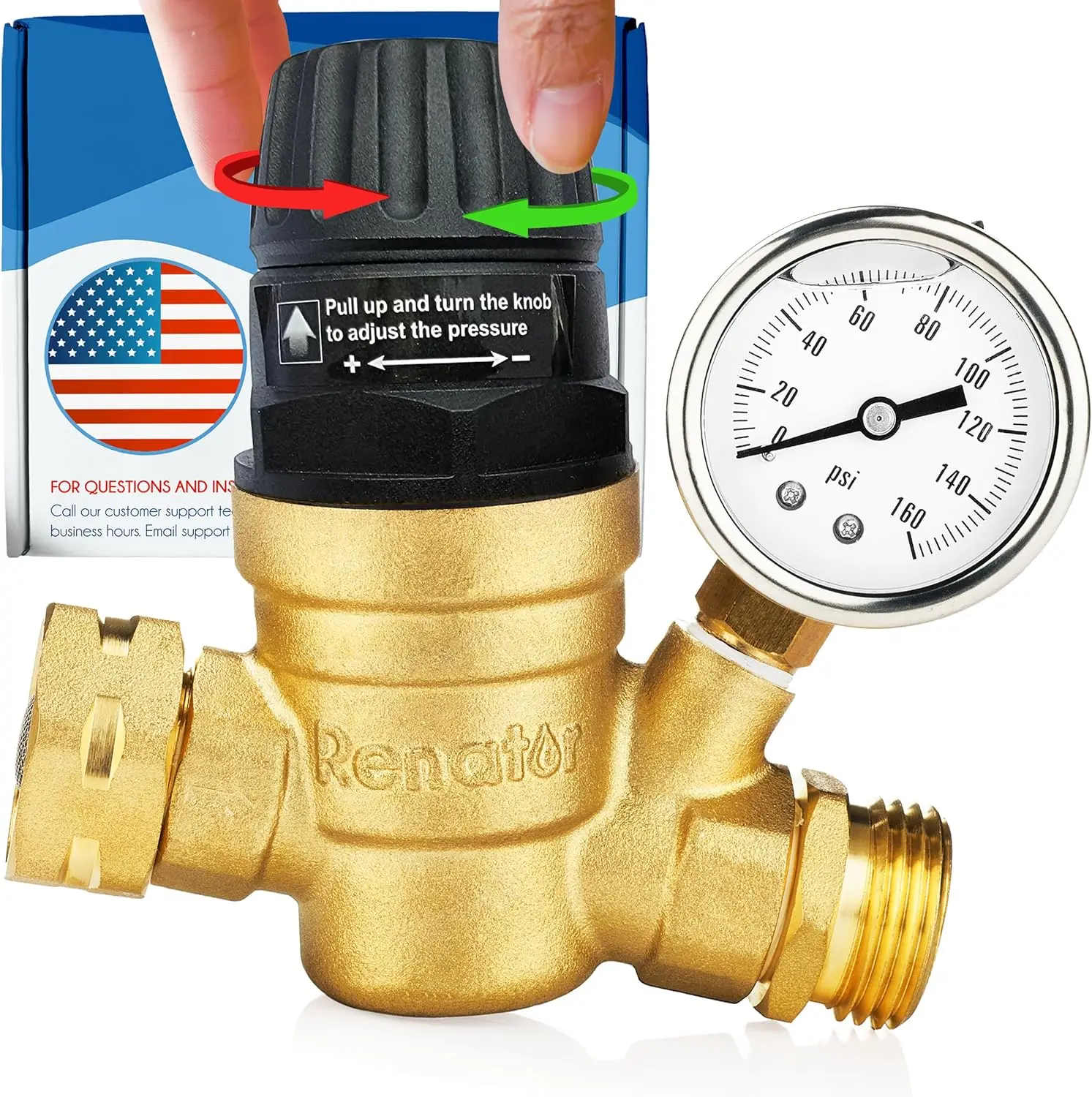 

RV Water Pressure Regulator for RV Camper. Brass Lead-free Adjustable Water Pressure Regulator with Gauge
