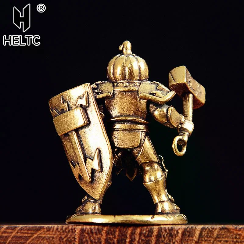 Brass Made Shield Soldier Statue Pumpkin Demon Warrior Display With Hammer Pumpkin Headgear Figurine Home Office Decor