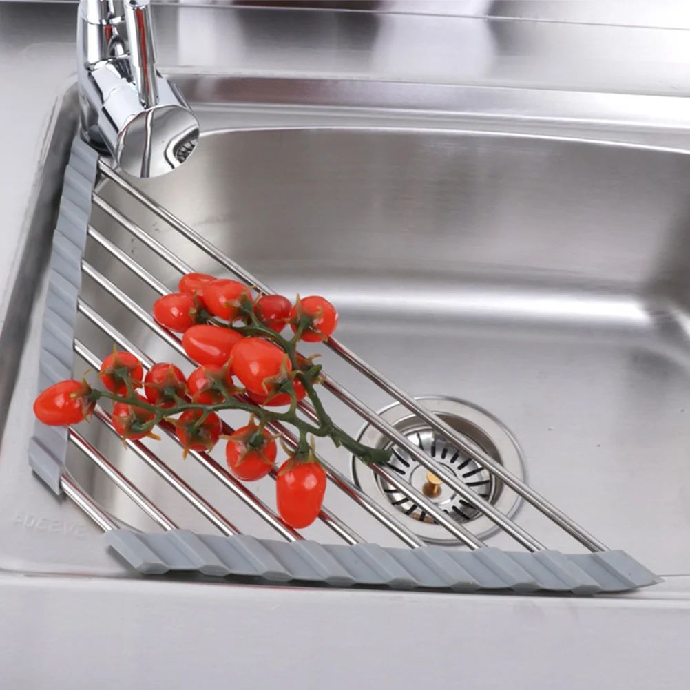 

Sink Corner Drying Rack Stainless Steel Triangular Roll-Up Sponge Holder Sink Sponge Holder Kitchen Tableware Drying
