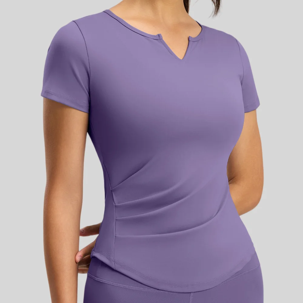 Women Running Sports T-Shirt Short Sleeve V-shape Neck Breathable Quick-drying Fitness Yoga Dance Sportswear Workout Top
