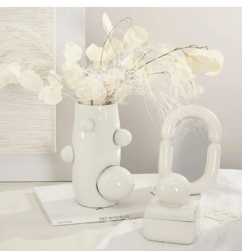 Living Room Decoration Jewelry Storage Box Vanity Mirror Ceramic Flower Vase Bottles,Jars & Boxes Arrangement Container