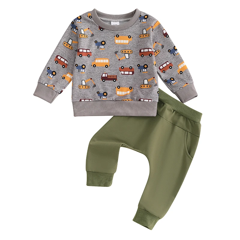 

KMBANGI Toddler Baby Boy Farm Outfits Long Sleeve Tractor Print Sweatshirt Top Jogger Pants 2PCS Set Fall Winter Clothes