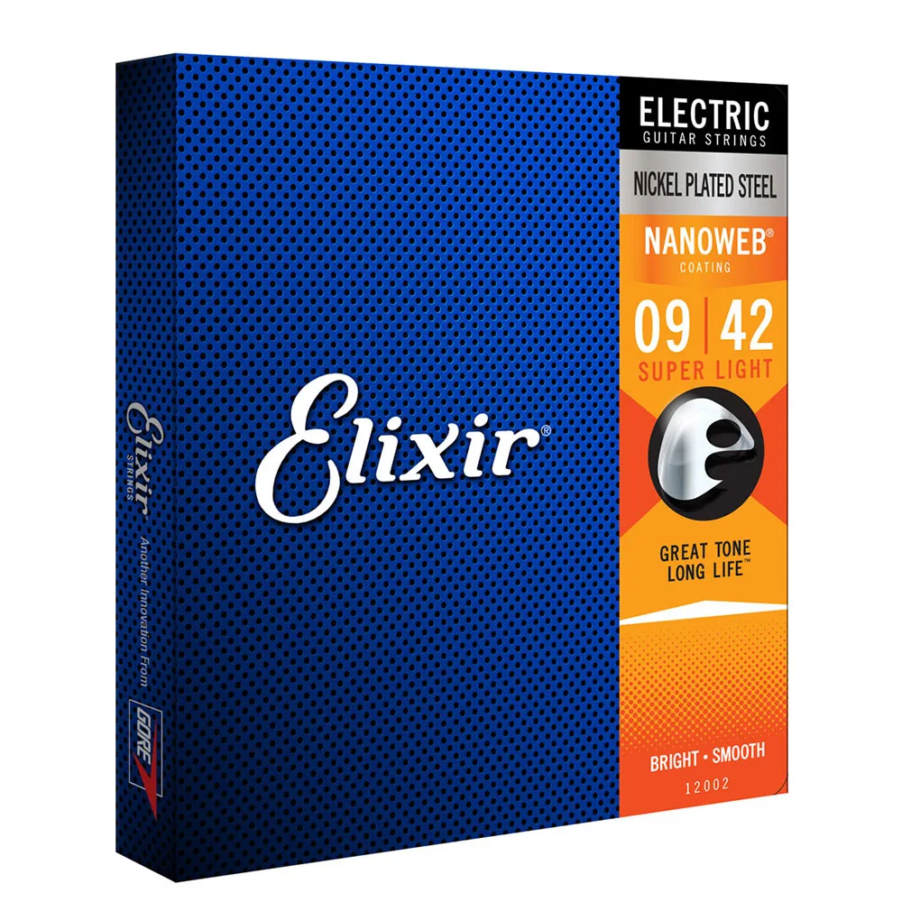 أوتار جيتار كهربائي Elixir NANOWEB 12002 أوتار طلاء رفيعة للغاية مطلية بالنيكل ومضادة للصدأ.009.011.016 024 032 042