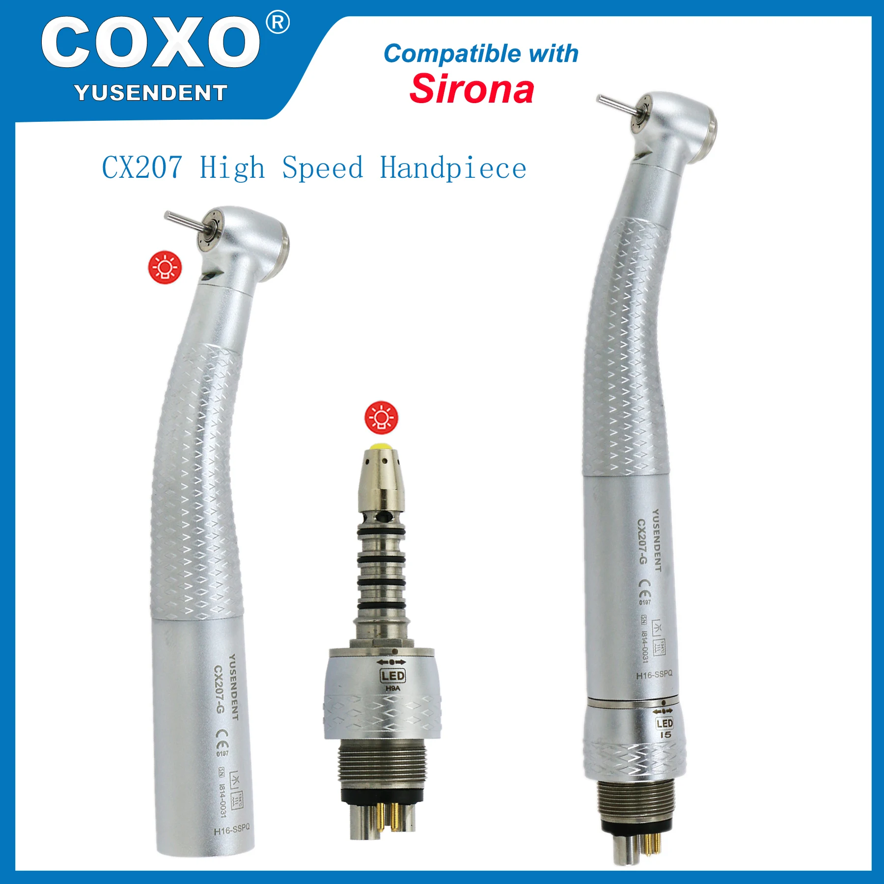 COXO Стоматологический оптоволоконный высокоскоростной наконечник Турбины Воздушный ротор Стандартная/крутящаяся головка Светодиодная муфта 6-контактный подходит для Sirona