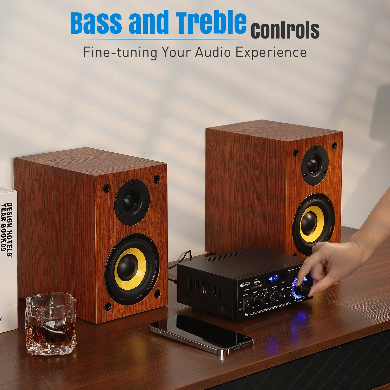 Woopker 오디오 앰프 AK45/AK45 프로 맥스 820W 하이파이 디지털 스테레오 채널 2.0 블루투스 앰프 리시버, 홈 룸 노래방용