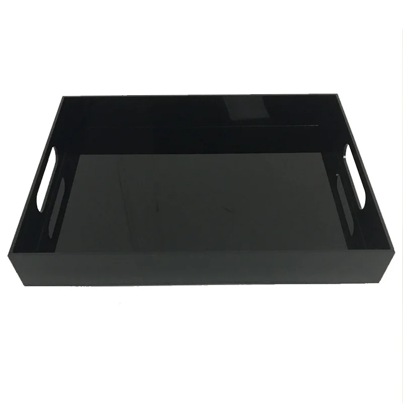 11.42 x 8.27x1.65inch Rectangle Decorative Tray Black Acrylic Coffee Table Tray Lucite Serving Tray For Breakfast Tea Food Bread