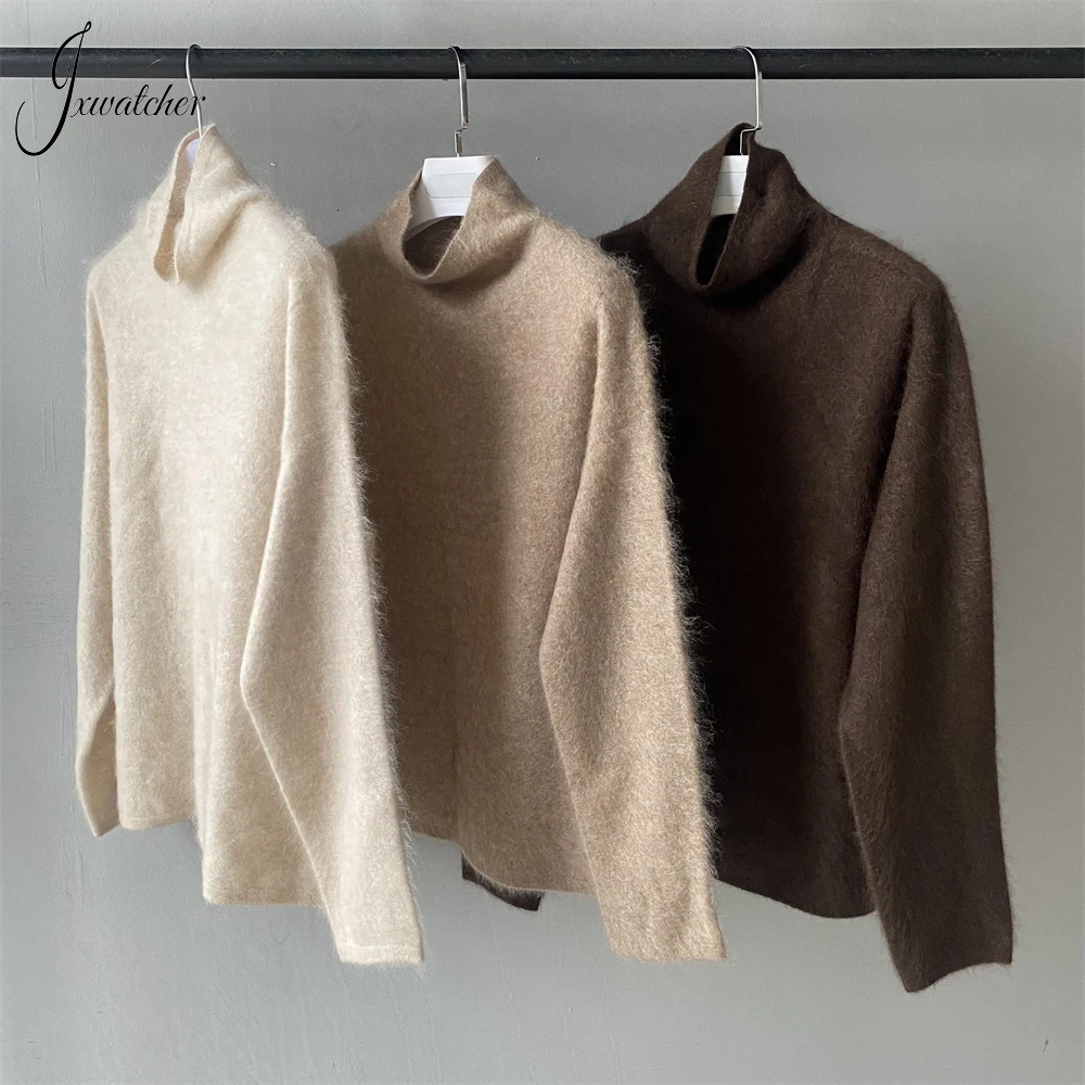 

Jxwatcher Women's Sweater High Quality Fluffy Cashmere Knit Tops Ladies Autumn Long Sleeve Turtleneck Pullover Knitwear Female