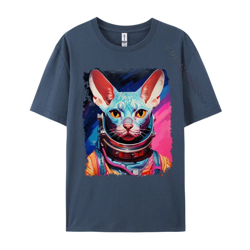 Popular Art Sphynx Hairless Cat Space Astronaut Custom Funny T Shirts Wholesale Tees Cotton Mens Classic Tshirts