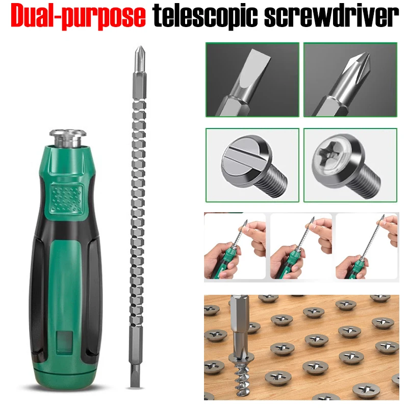 

Dual-purpose Telescopic Screwdriver Double Head Slotted Cross Nut Key Phillips Flat Driver Chrome Vanadium Steel Hand Tools