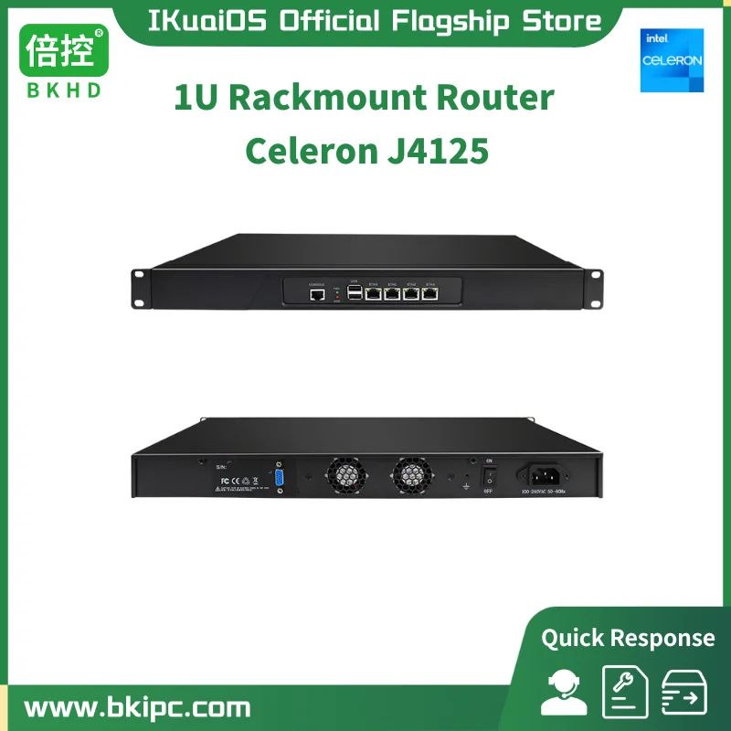 IKuaiOS Rack Mounted Ethernet Router Celeron J4125 4LAN 2.5G Supports Firewall VPN SD-WAN Pfsense Mikrotik Debian 1090NP