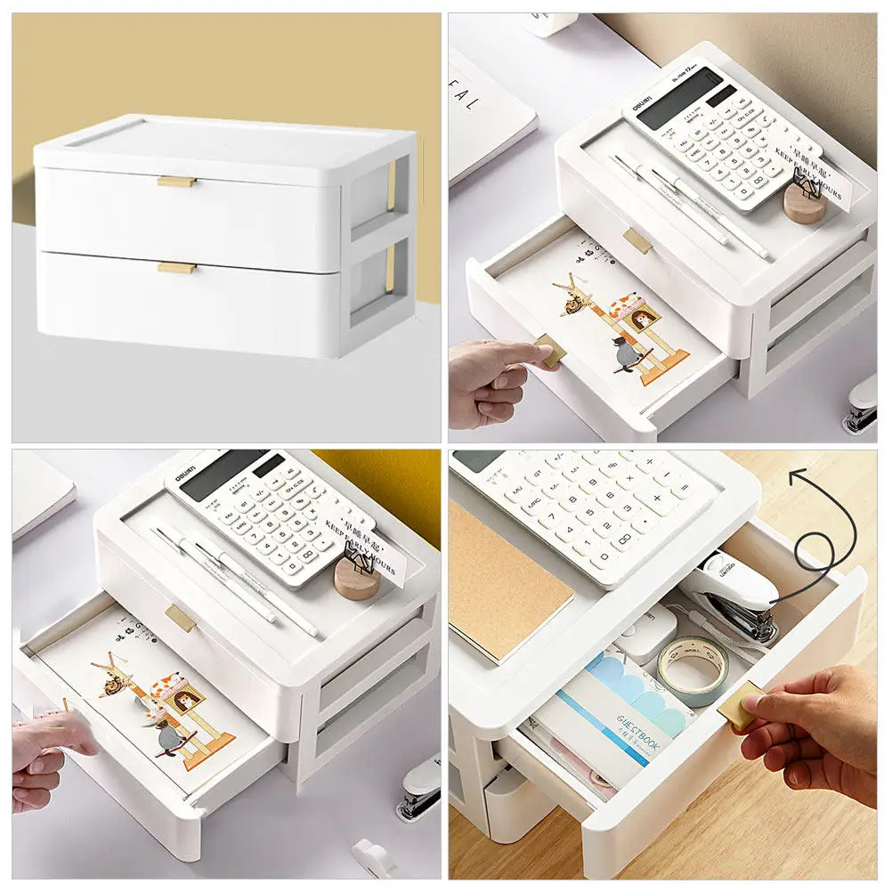 

1pc Drawer Type Organizing Box White Multi-Layer Desktop Storage Container For Cosmetics Home Makeup Organizer Pp Plastic