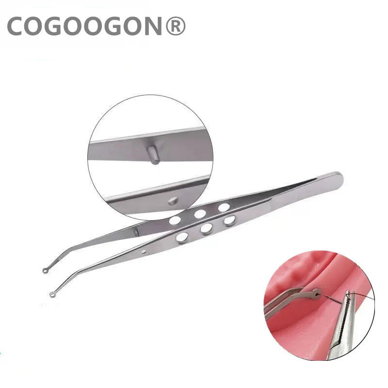 1 piece Dental Surgical Operation Stitching Tweezer College Tweezers Cotton Dressing Forceps Serrated Tip Stainless Steel