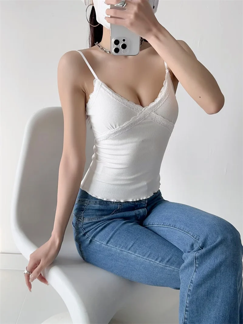 الشارع Sle محبوك الدانتيل تقليم Csole المرأة ملابس داخلية ort طول oulder حزام علوي لون نقي عصري صيف 2024