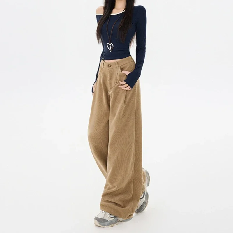 

New Autumn and Winter Straight Leg Corduroy Wide Leg Pants for Women, High Waist, Draping, Commuting and Casual Pants.