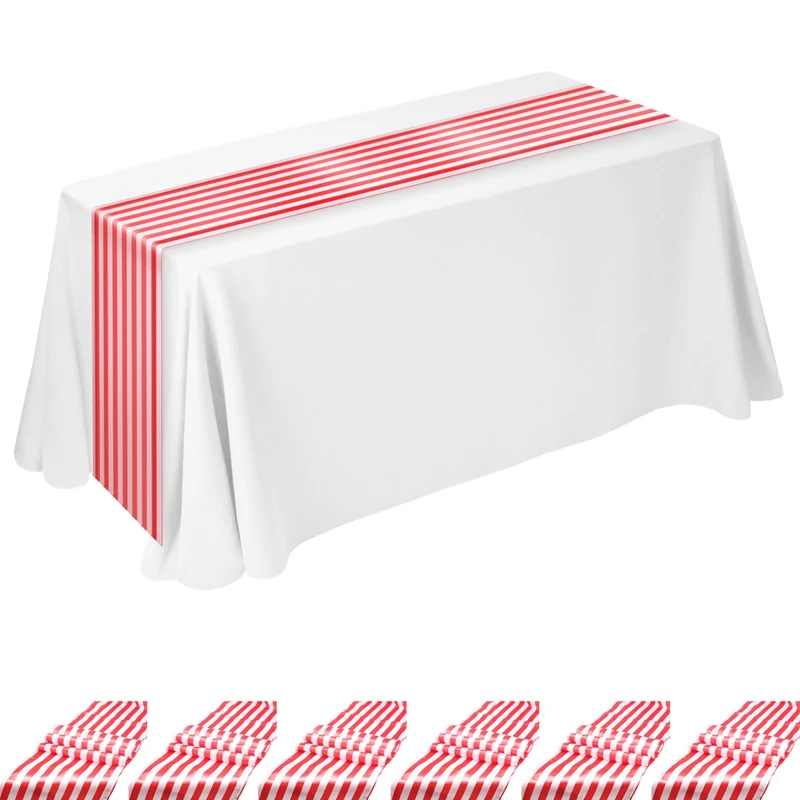 6 Pieces Striped Table Runner Wedding Polyester Table Decor Red White Striped Design Tablecloth Decor