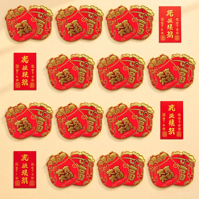

24pcs Luck Money Packets Chinese Traditional Red Envelopes Smooth Paper Hongbao Cartoon Patterns Birthday Wedding Spring