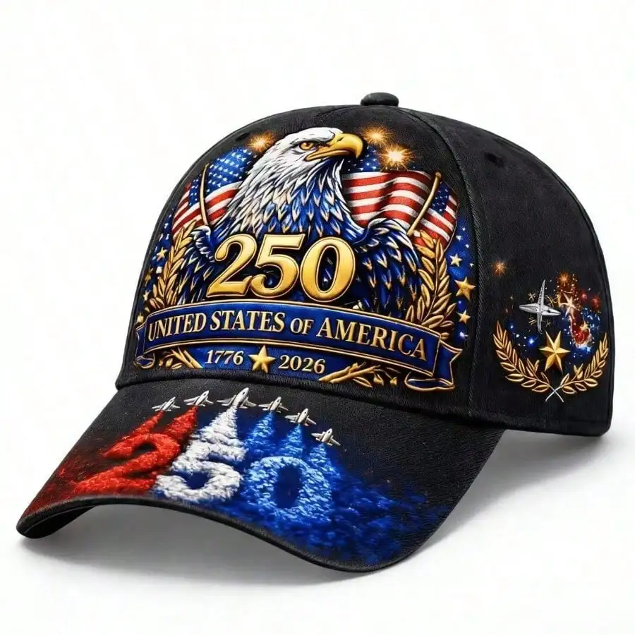 Gorra de Béisbol Americana del 250.º Aniversario, Diseño de Bandera 1776-2026 con Águila Dorada y Avión, Gorra Patriótica Unisex, Regalo Ideal para