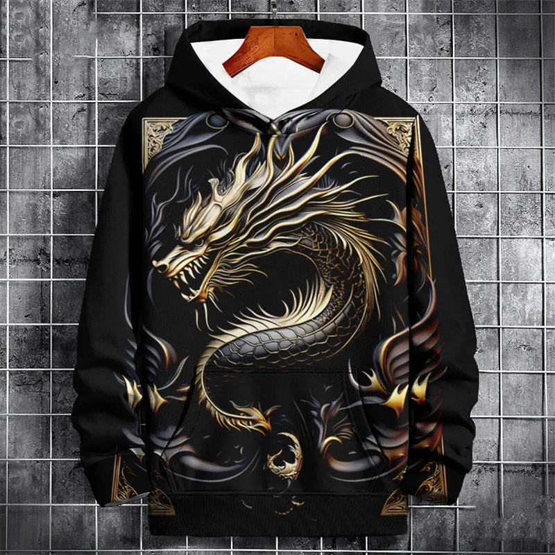 

Vintage Cool Dragon Pattern Men's Hoodies 3D Print Chinese Loong Graphic Long Sleeve Pullover Autumn Winter Loose Casual Clothes
