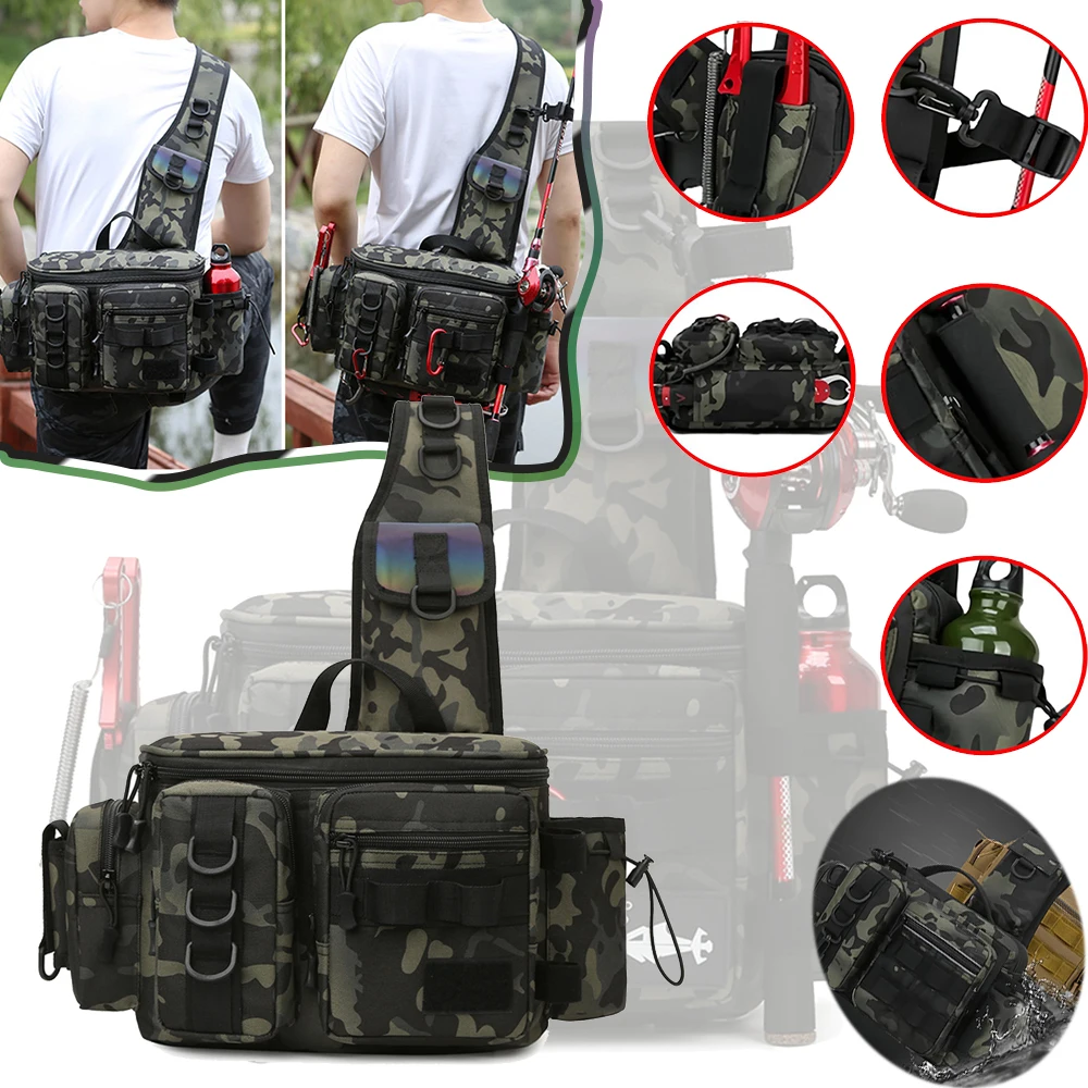 

Tactical Fishing Bag Fishing Tackle Box Organizer Crossbody Packet Reflective Strip Design Storage Pouch for Camping Hiking