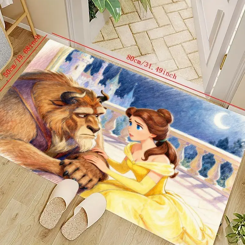 

1 шт., напольный коврик Disney Beauty and the Beast Belle & Beast с романтической сценой, коврик с тематикой принцессы из мультфильма аниме для детской комнаты, спальни
