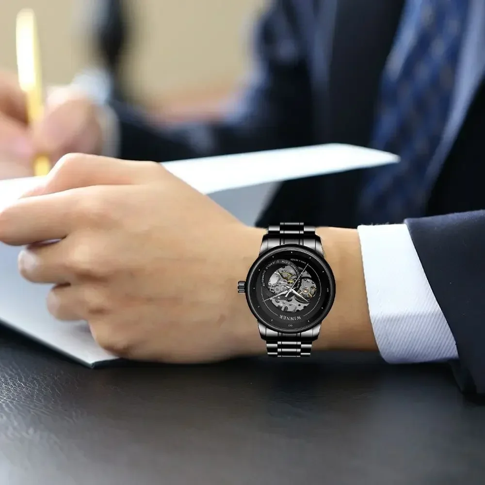 勝者-メンズ腕時計、クラシック、スケルトンデザイン、機械式、防水、自動巻き