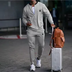 2024 Spring And Autumn New Fashion Men's Set European And American Style Stand-up Collar Zipper Jacket And Pants Tracksuit