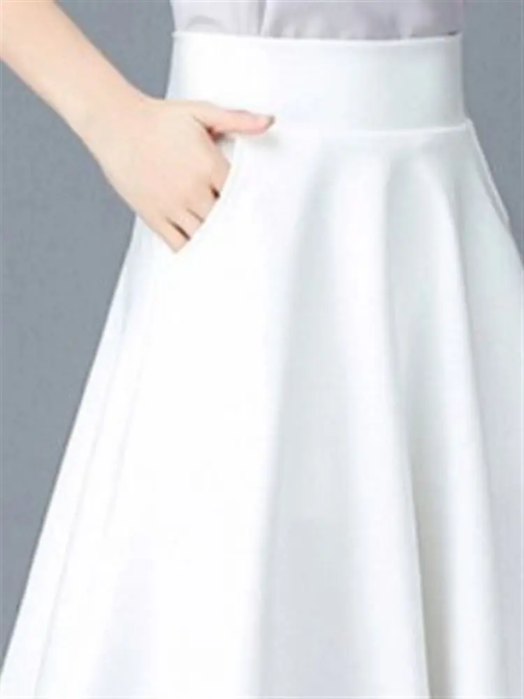 

Юбка миди с высокой талией А-силуэта, плиссированная, пышная, для женщин, летняя, для повседневной носки, для фигуры типа «груша», из других материалов