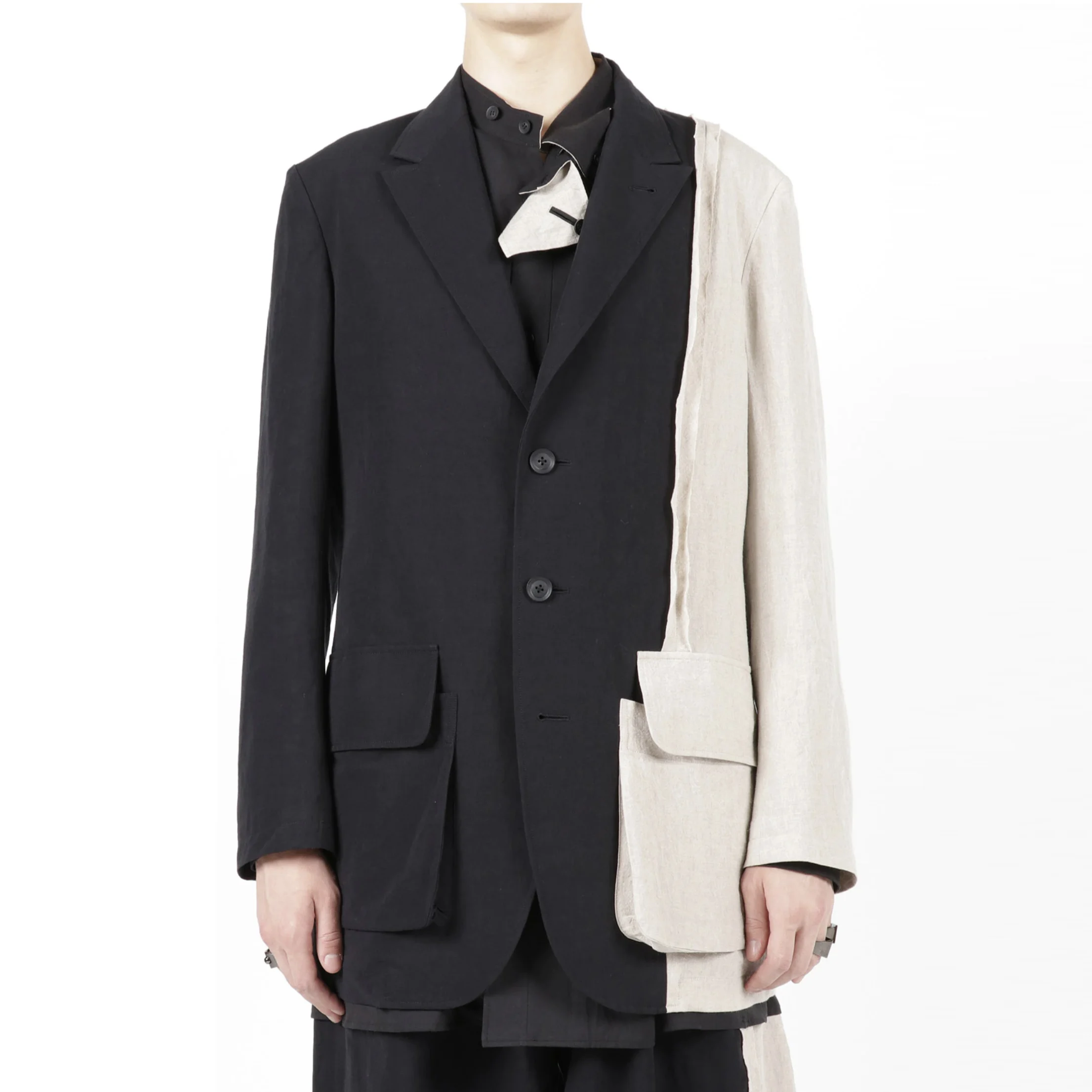 

YOJI OOAK black and white spliced single breasted suit jacket linen suit jacket Japanese niche designer