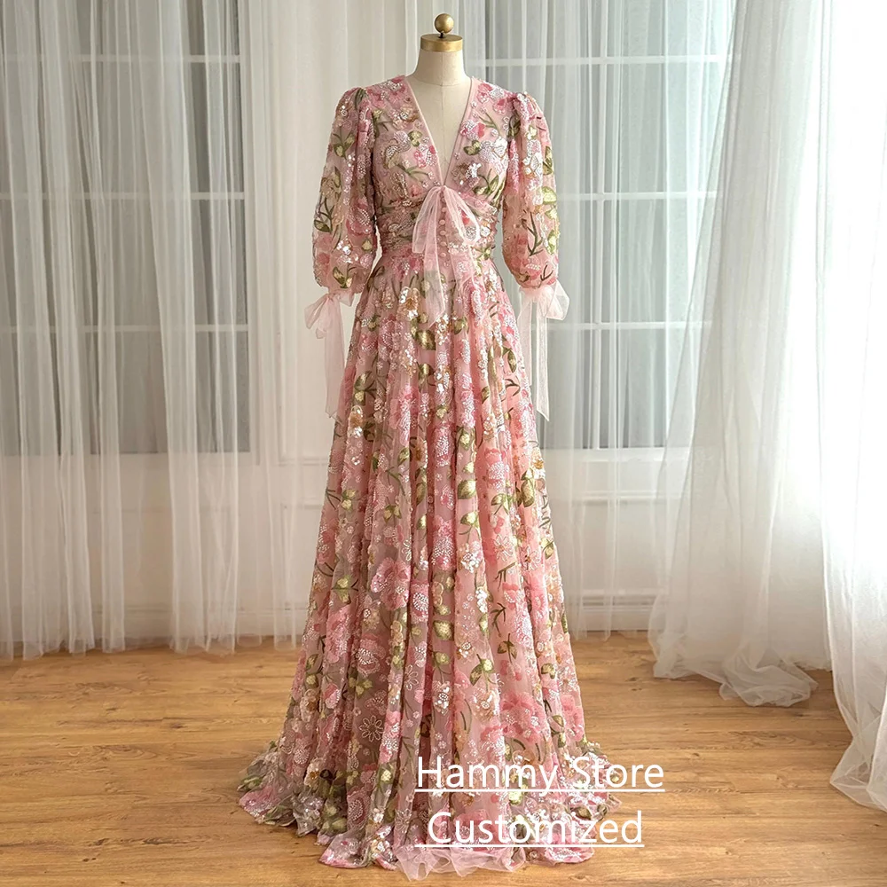 

Уникальное платье для выпускного вечера فساتين заслуживающее индивидуальное вечернее платье трапециевидной формы с пышными рукавами и V-образным вырезом, блестящее кружево с блестками