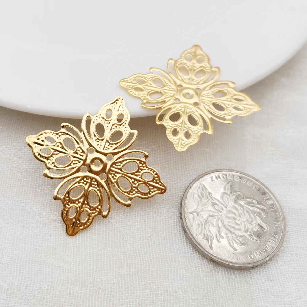 200 Pcs 25mm Gold Color Metal Square Filigree Flowers Slice Charms Base Setting DIY Jewelry Accessories