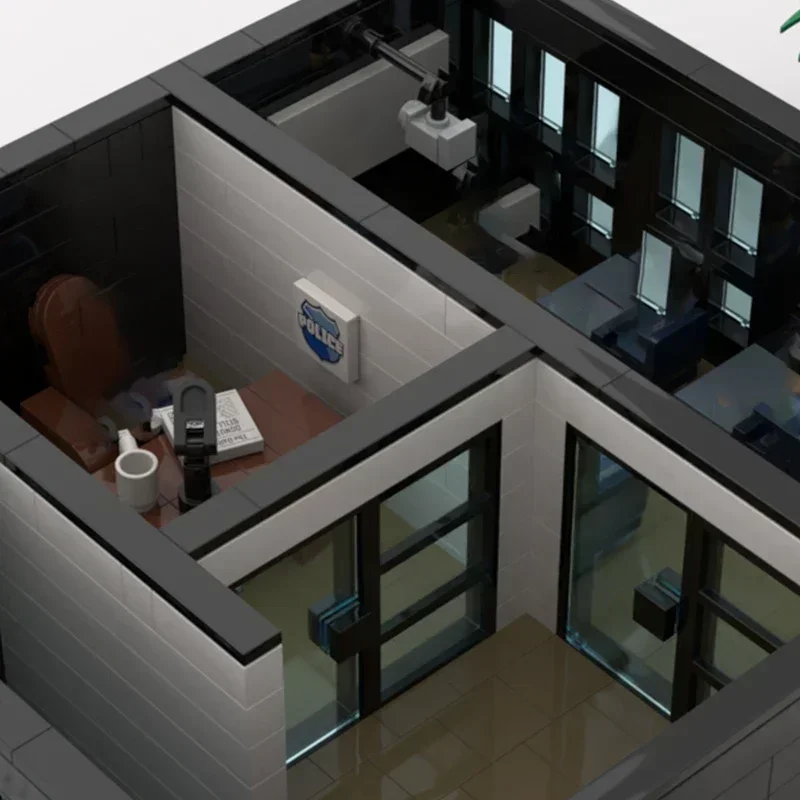 Stad Street View Model Moc Bouwstenen Moderne Politiebureau Technologie Modulaire Blokken Cadeau Kerst Speelgoed DIY Sets Montage