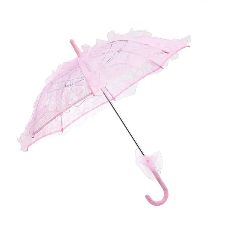 Stylish Western Style Umbrella Lace Fleur Parasol Decoration Wedding Bride Umbrella - Size Small (Pink)