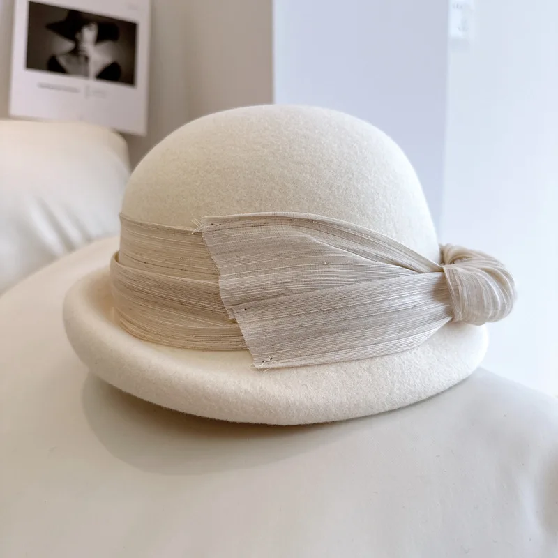 High quality silk hemp decorated bow beret Light luxury elegant French small top hat Fashion women\'s wedding banquet hat